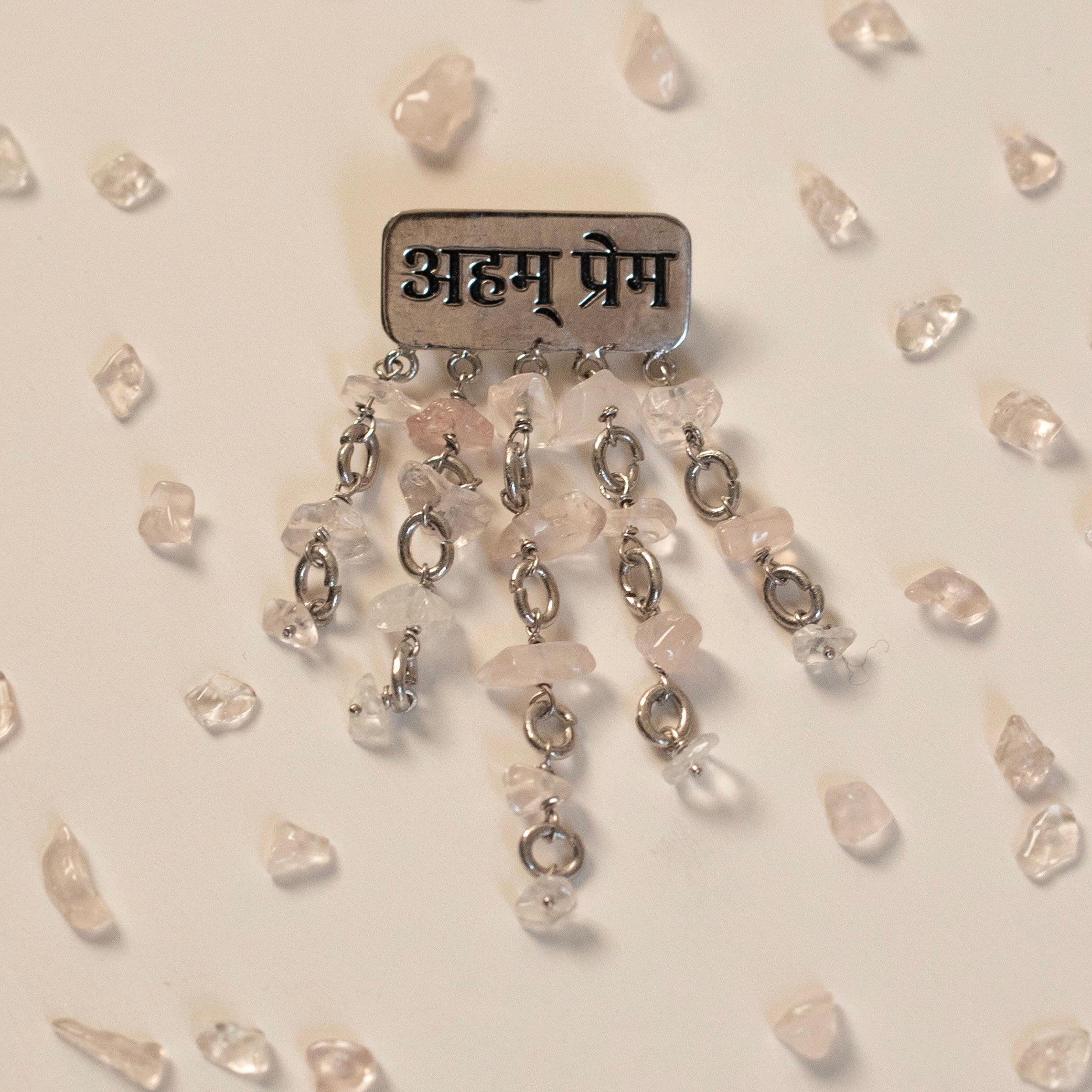 aham prema brooch with rose quartz