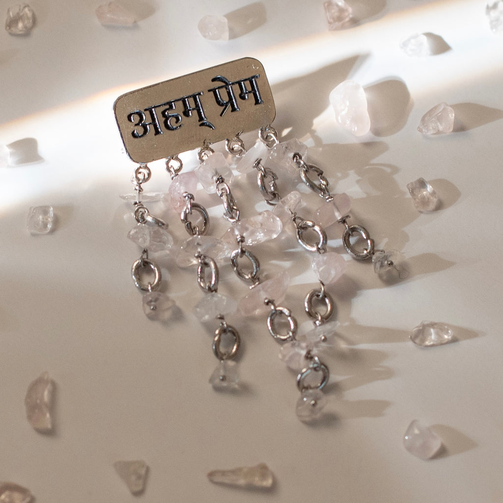 aham prema brooch with rose quartz
